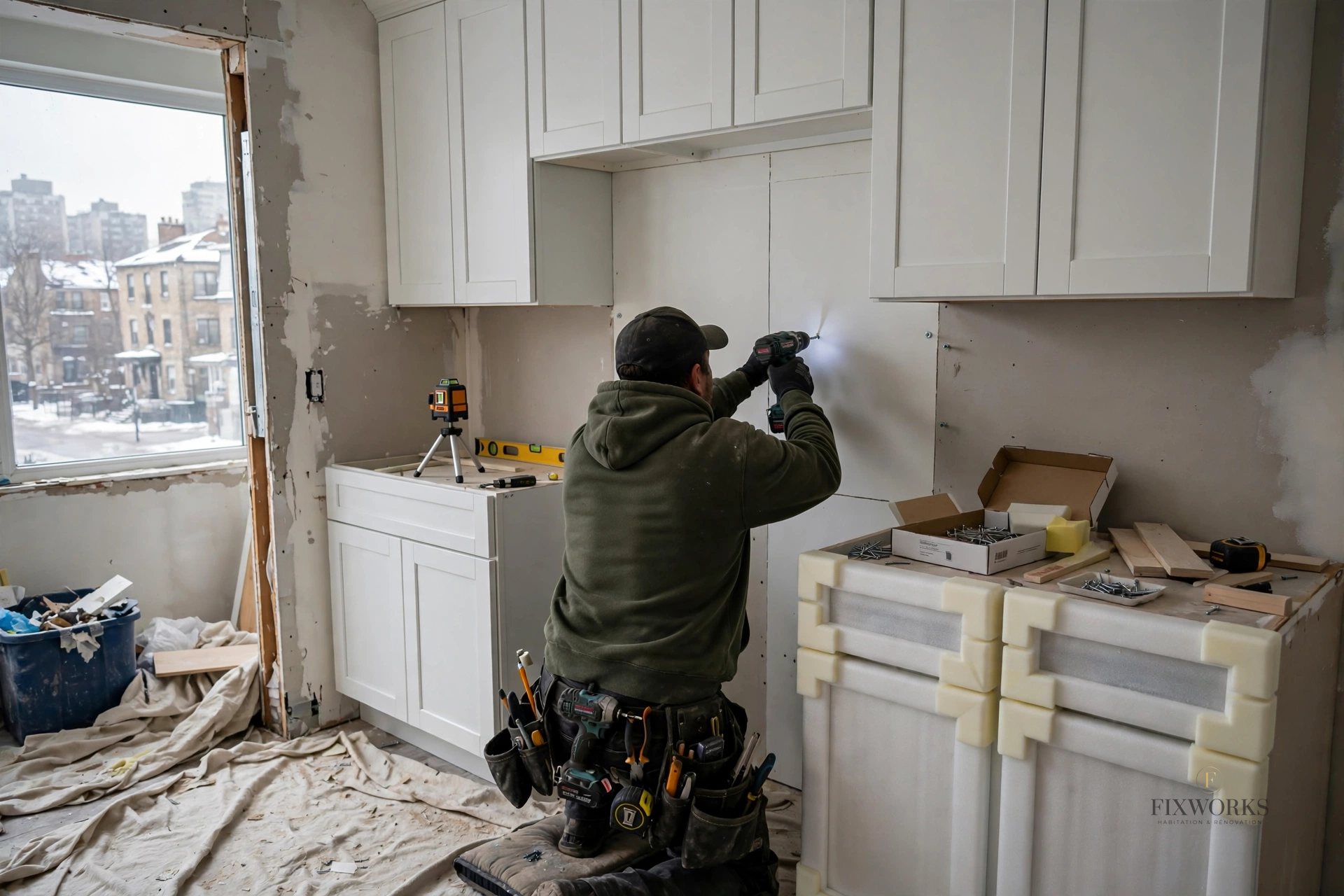 Installation d'armoires de cuisine sur mesure