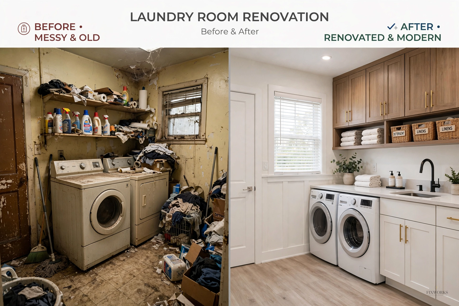 Rénovation de salle de lavage — avant et après