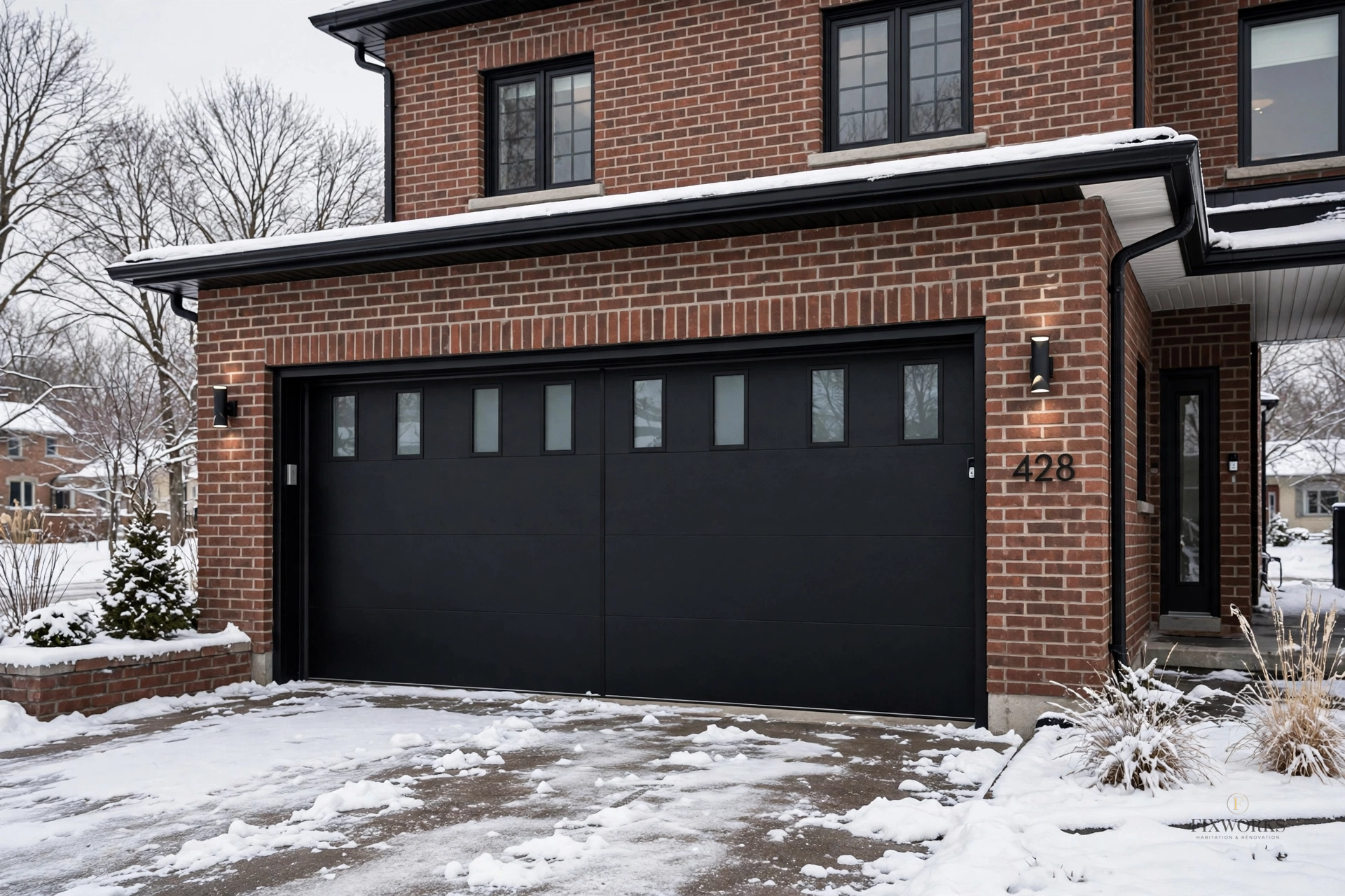 Porte de garage rénovée — maison à Montréal